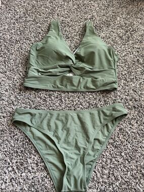 Olive Green Twist-Front Women's Bikini Set